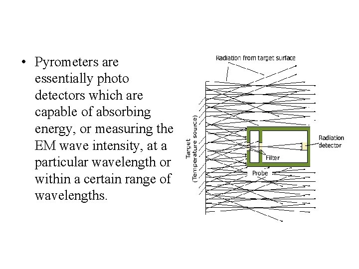  • Pyrometers are essentially photo detectors which are capable of absorbing energy, or