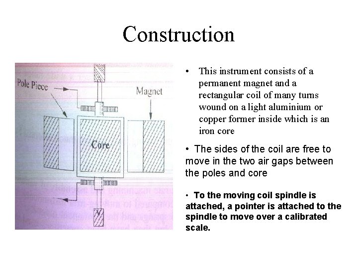 Construction • This instrument consists of a permanent magnet and a rectangular coil of