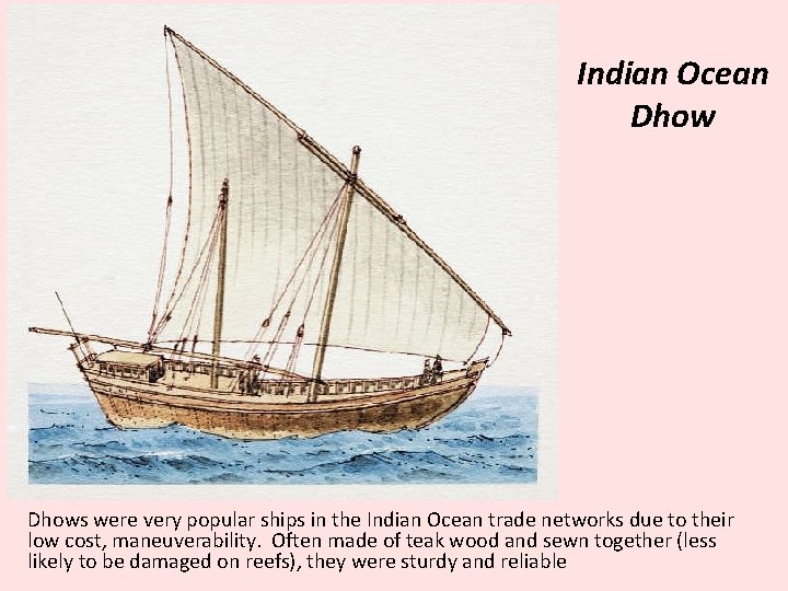 Indian Ocean Dhows were very popular ships in the Indian Ocean trade networks due