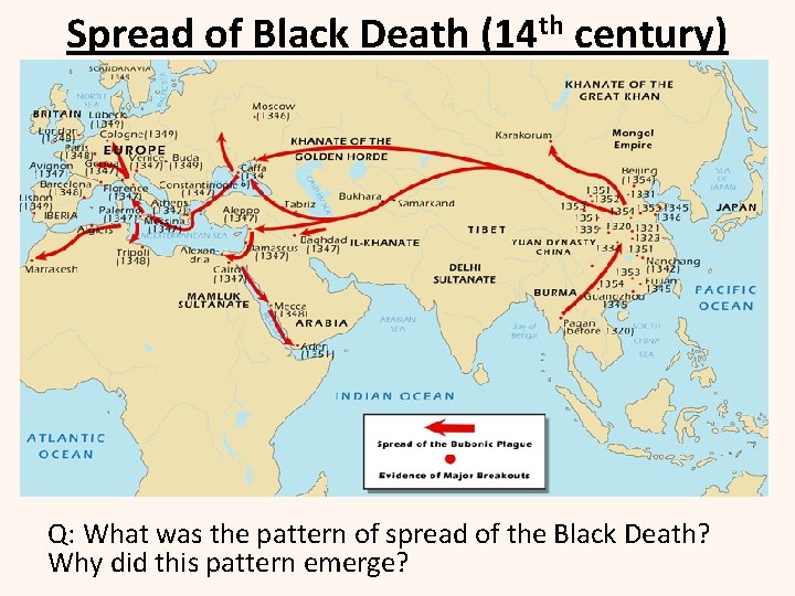 Spread of Black Death (14 th century) Q: What was the pattern of spread