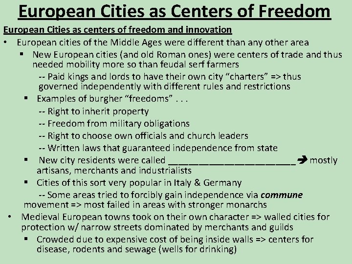 European Cities as Centers of Freedom European Cities as centers of freedom and innovation