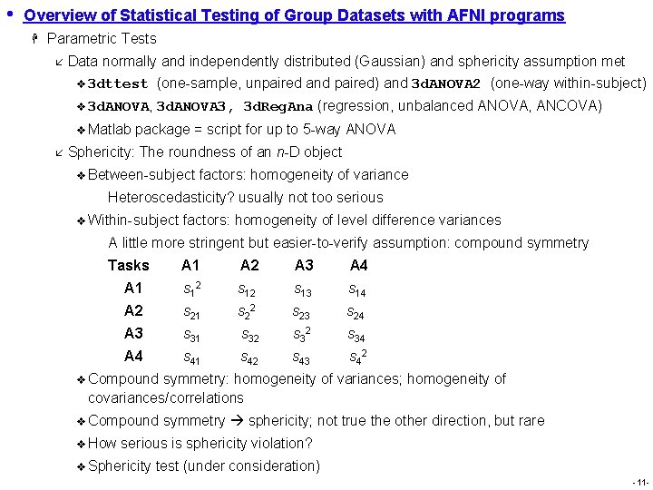 • Overview of Statistical Testing of Group Datasets with AFNI programs H Parametric • Overview of Statistical Testing of Group Datasets with AFNI programs H Parametric