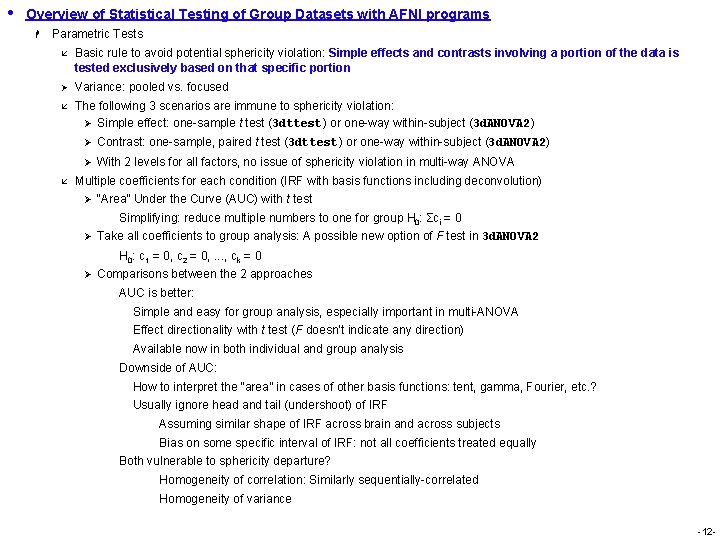 • Overview of Statistical Testing of Group Datasets with AFNI programs H Parametric • Overview of Statistical Testing of Group Datasets with AFNI programs H Parametric