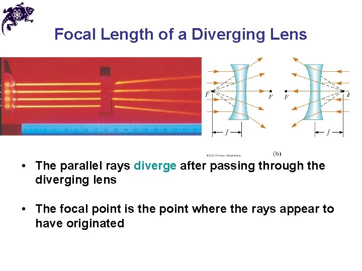 Focal Length of a Diverging Lens • The parallel rays diverge after passing through