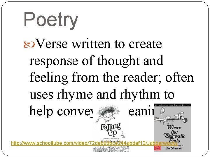 Poetry Verse written to create response of thought and feeling from the reader; often Poetry Verse written to create response of thought and feeling from the reader; often