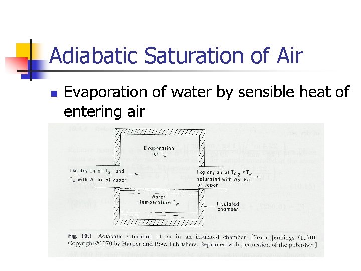 Adiabatic Saturation of Air n Evaporation of water by sensible heat of entering air