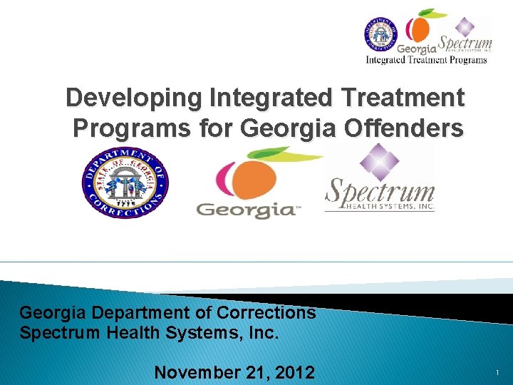 Developing Integrated Treatment Programs for Georgia Offenders Georgia Department of Corrections Spectrum Health Systems, Developing Integrated Treatment Programs for Georgia Offenders Georgia Department of Corrections Spectrum Health Systems,