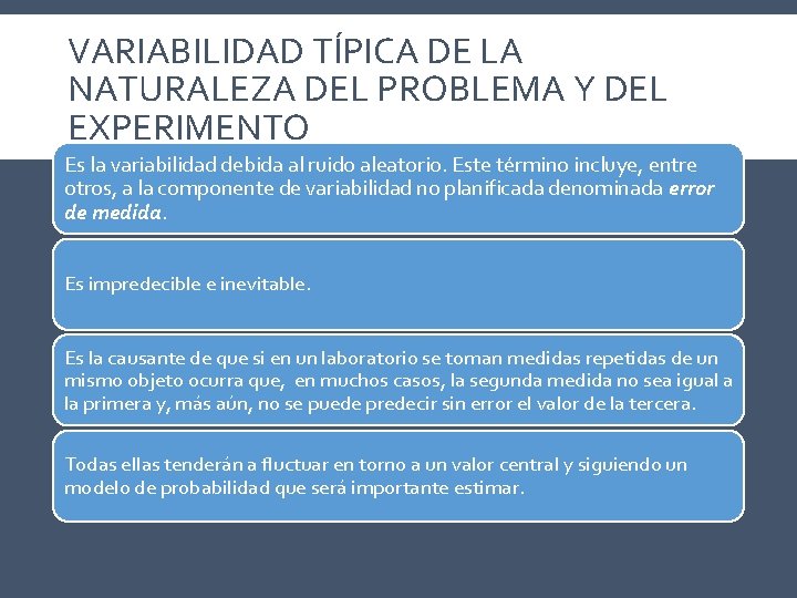 VARIABILIDAD TÍPICA DE LA NATURALEZA DEL PROBLEMA Y DEL EXPERIMENTO Es la variabilidad debida