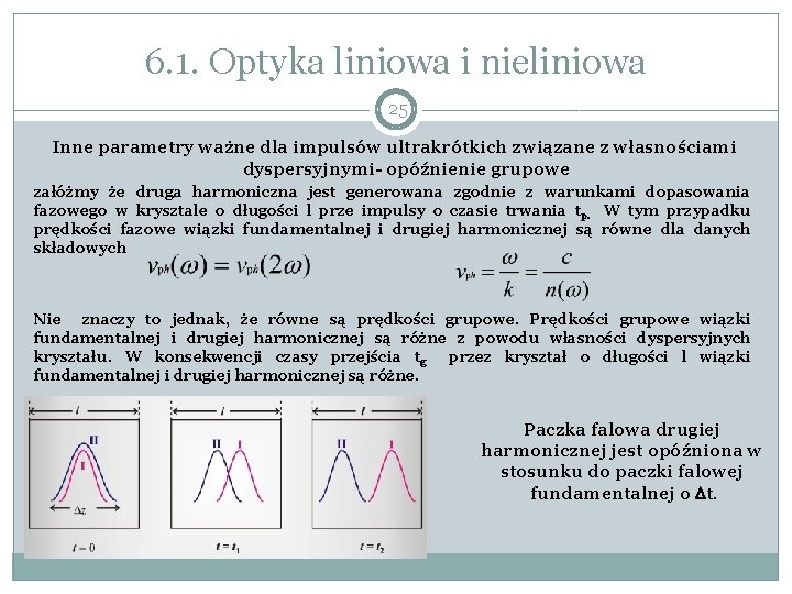 6. 1. Optyka liniowa i nieliniowa 25 Inne parametry ważne dla impulsów ultrakrótkich związane