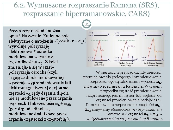 6. 2. Wymuszone rozpraszanie Ramana (SRS), rozpraszanie hiperramanowskie, CARS) 35 Proces rozpraszania można opisać