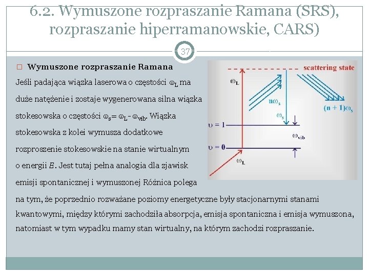6. 2. Wymuszone rozpraszanie Ramana (SRS), rozpraszanie hiperramanowskie, CARS) 37 � Wymuszone rozpraszanie Ramana