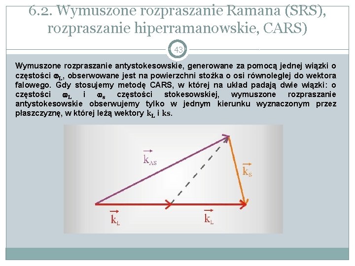 6. 2. Wymuszone rozpraszanie Ramana (SRS), rozpraszanie hiperramanowskie, CARS) 43 Wymuszone rozpraszanie antystokesowskie, generowane