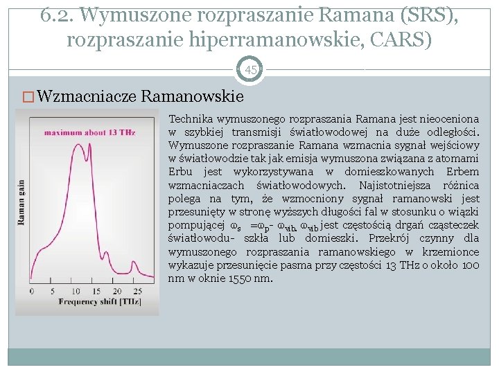 6. 2. Wymuszone rozpraszanie Ramana (SRS), rozpraszanie hiperramanowskie, CARS) 45 � Wzmacniacze Ramanowskie Technika