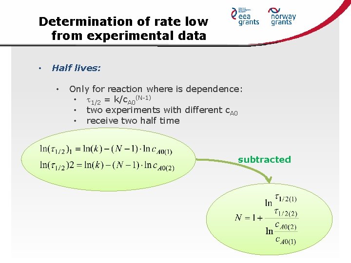 Determination of rate low from experimental data • Half lives: • Only for reaction