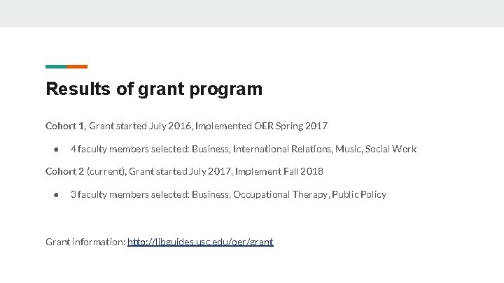 Results of grant program Cohort 1, Grant started July 2016, Implemented OER Spring 2017