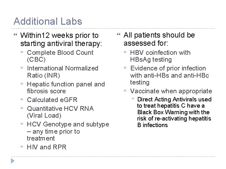 Additional Labs Within 12 weeks prior to starting antiviral therapy: Complete Blood Count (CBC)