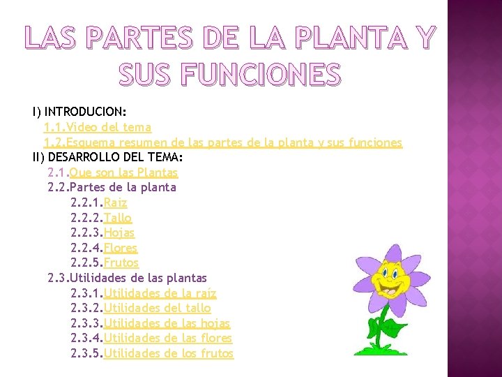 LAS PARTES DE LA PLANTA Y SUS FUNCIONES I) INTRODUCION: 1. 1. Video del