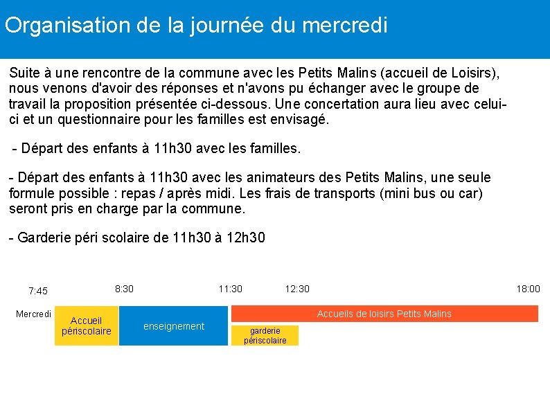 Organisation de la journée du mercredi Suite à une rencontre de la commune avec