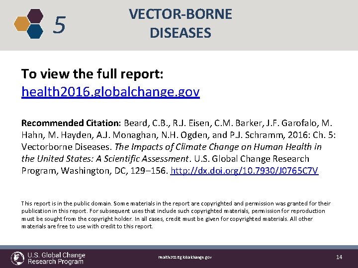 5 VECTOR-BORNE DISEASES To view the full report: health 2016. globalchange. gov Recommended Citation: