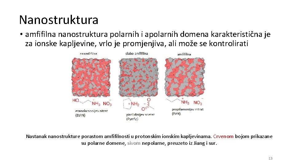 Nanostruktura • amfifilna nanostruktura polarnih i apolarnih domena karakteristična je za ionske kapljevine, vrlo