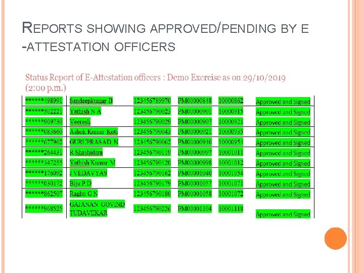 REPORTS SHOWING APPROVED/PENDING BY E -ATTESTATION OFFICERS 