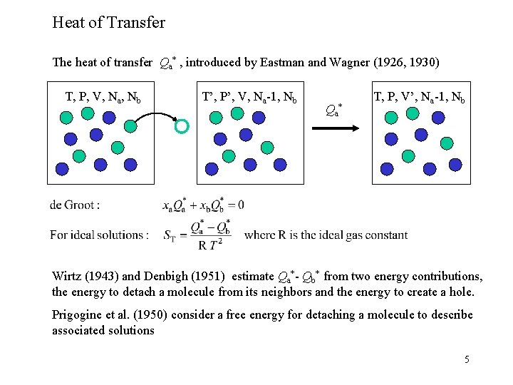 Heat of Transfer The heat of transfer Qa* , introduced by Eastman and Wagner