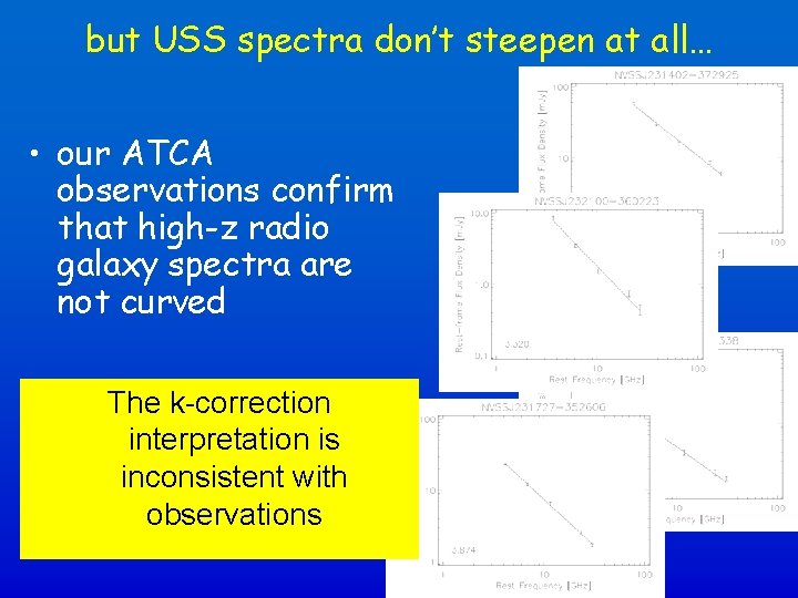 but USS spectra don’t steepen at all… • our ATCA observations confirm that high-z