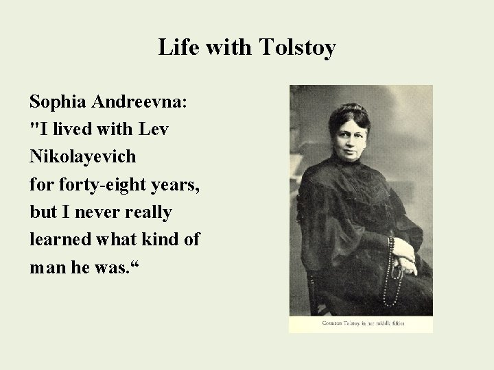 Life with Tolstoy Sophia Andreevna: "I lived with Lev Nikolayevich forty-eight years, but I