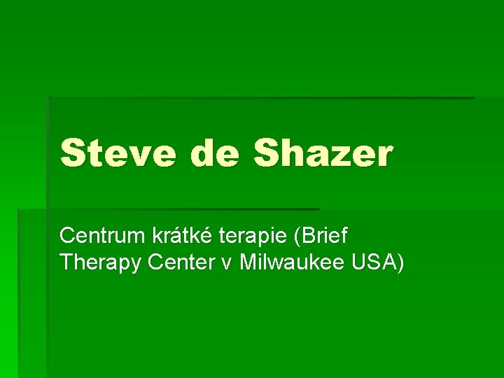 Steve de Shazer Centrum krátké terapie (Brief Therapy Center v Milwaukee USA) 