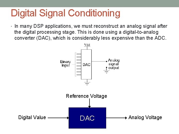 Digital Signal Conditioning • In many DSP applications, we must reconstruct an analog signal