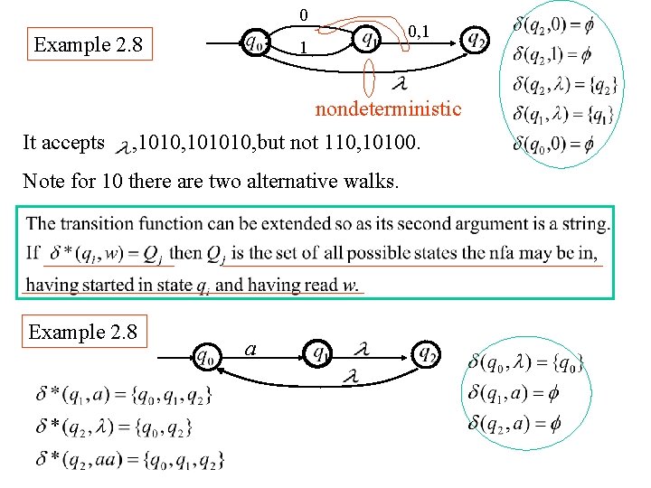 0 Example 2. 8 0, 1 1 nondeterministic It accepts , 101010, but not
