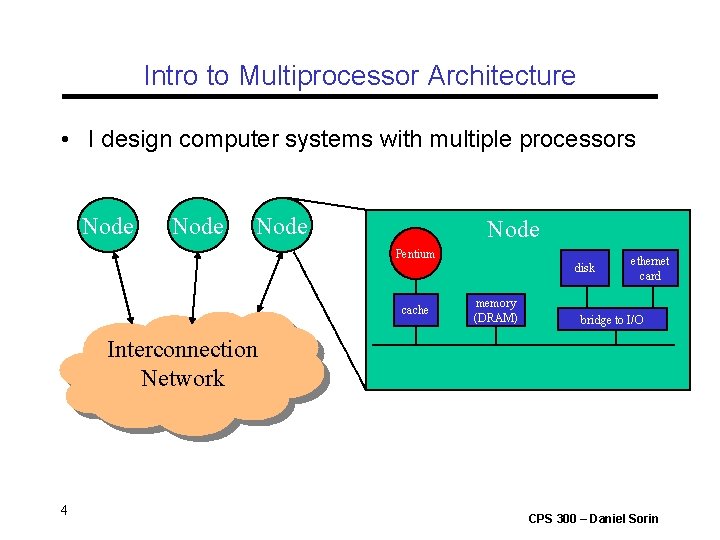 Intro to Multiprocessor Architecture • I design computer systems with multiple processors Node Pentium