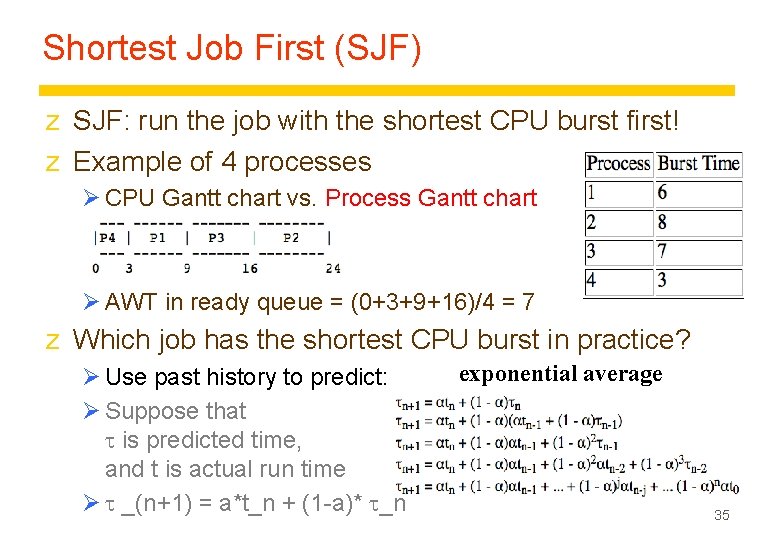 Shortest Job First (SJF) z SJF: run the job with the shortest CPU burst