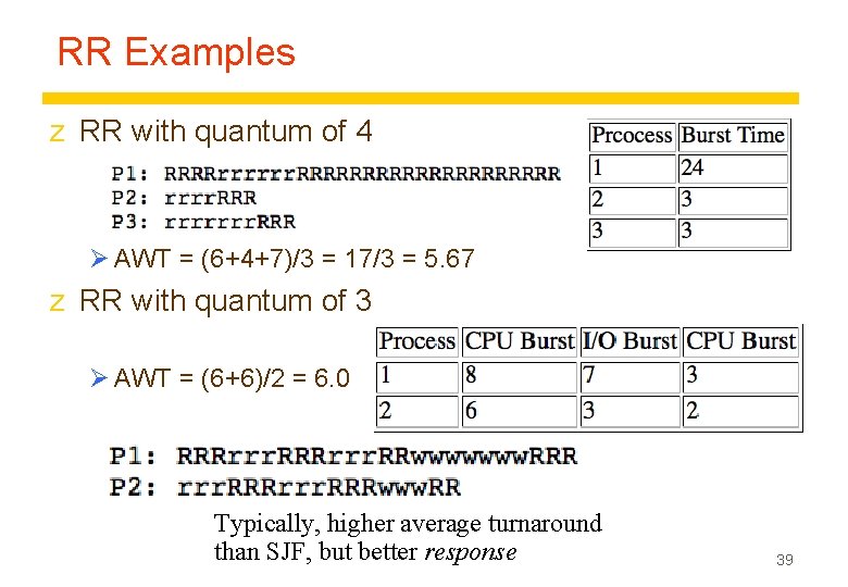 RR Examples z RR with quantum of 4 Ø AWT = (6+4+7)/3 = 17/3