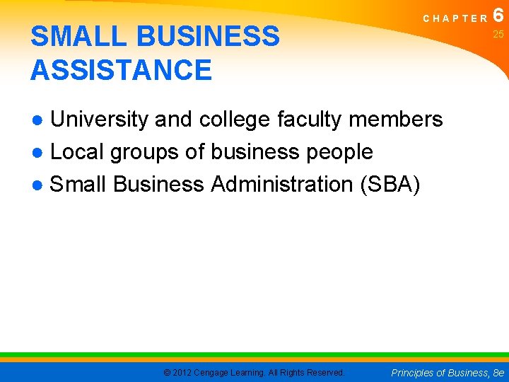 SMALL BUSINESS ASSISTANCE CHAPTER 6 25 ● University and college faculty members ● Local