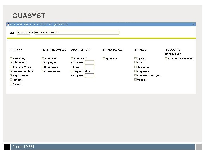 GUASYST Course ID 881 