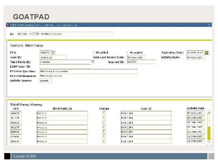 GOATPAD Course ID 881 
