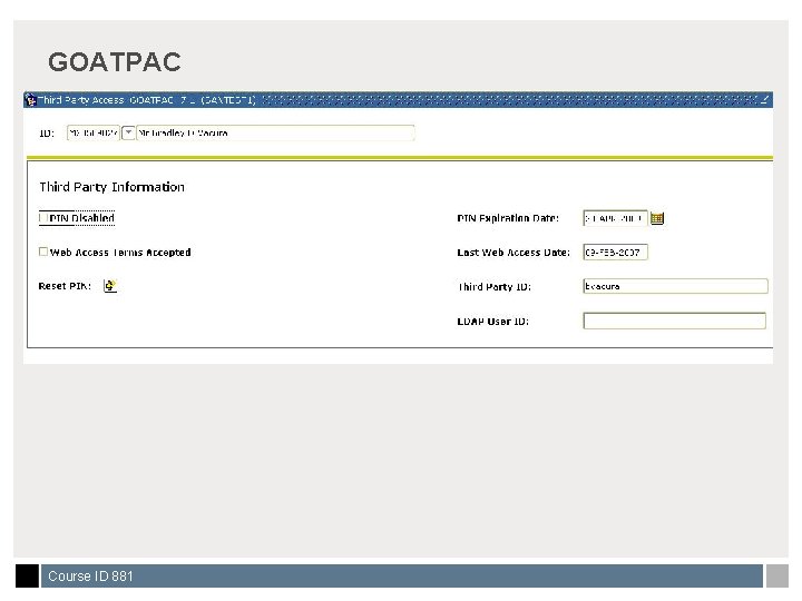 GOATPAC Course ID 881 