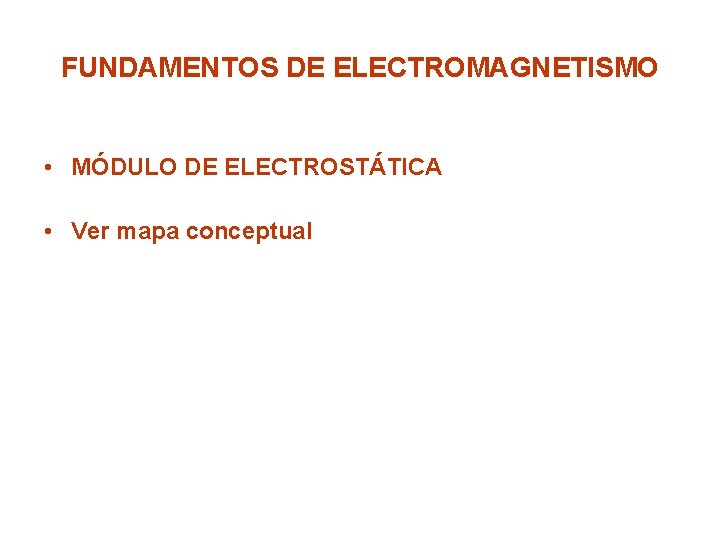 FUNDAMENTOS DE ELECTROMAGNETISMO • MÓDULO DE ELECTROSTÁTICA • Ver mapa conceptual 