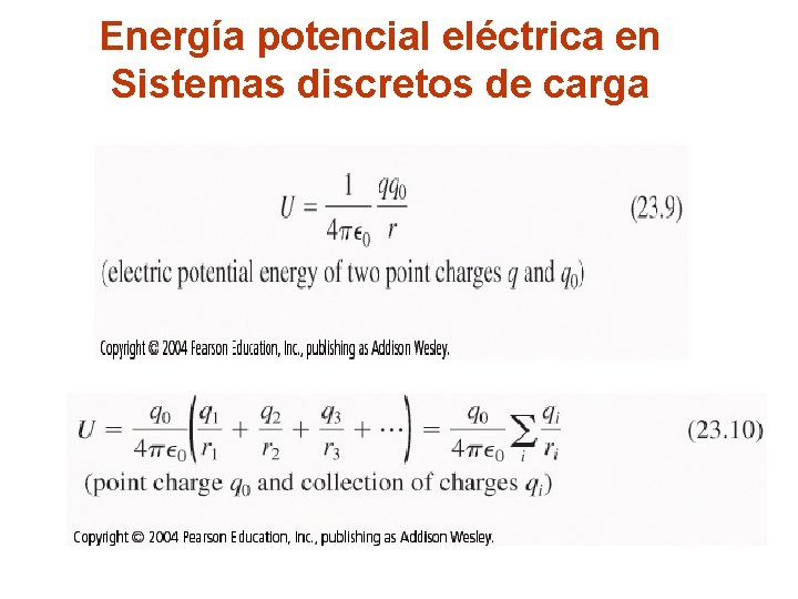 Energía potencial eléctrica en Sistemas discretos de carga 