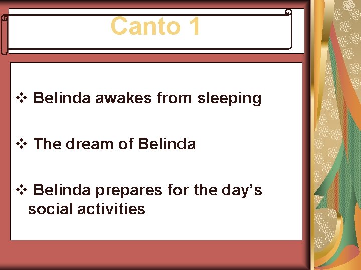 Canto 1 v Belinda awakes from sleeping v The dream of Belinda v Belinda