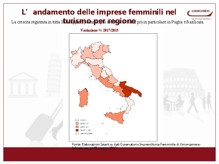 L’andamento delle imprese femminili nel turismo per regione La crescita registrata in tutta Italia