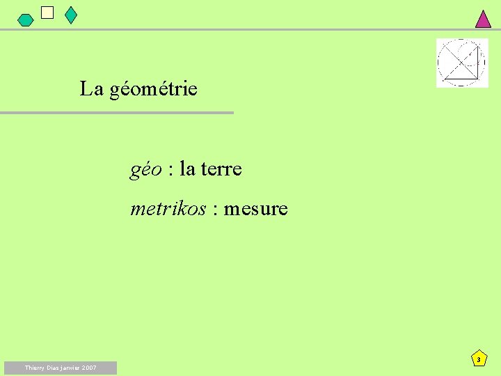 La géométrie géo : la terre metrikos : mesure 3 Thierry Dias janvier 2007