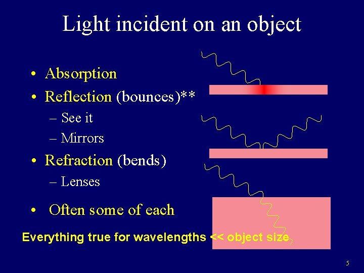 Light incident on an object • Absorption • Reflection (bounces)** – See it –