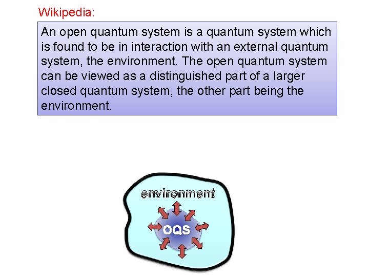 Wikipedia: An open quantum system is a quantum system which is found to be