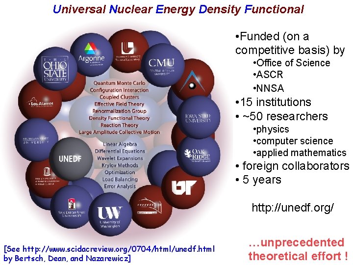 Universal Nuclear Energy Density Functional • Funded (on a competitive basis) by • Office