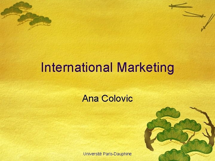 International Marketing Ana Colovic Université Paris-Dauphine 