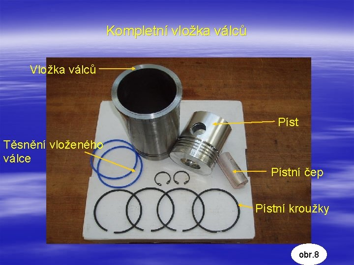 Kompletní vložka válců Vložka válců Píst Těsnění vloženého válce Pístní čep Pístní kroužky obr.