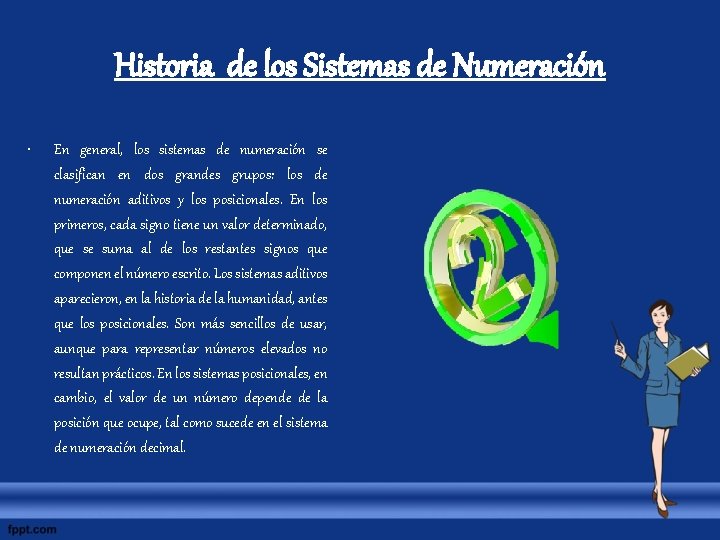 Historia de los Sistemas de Numeración • En general, los sistemas de numeración se