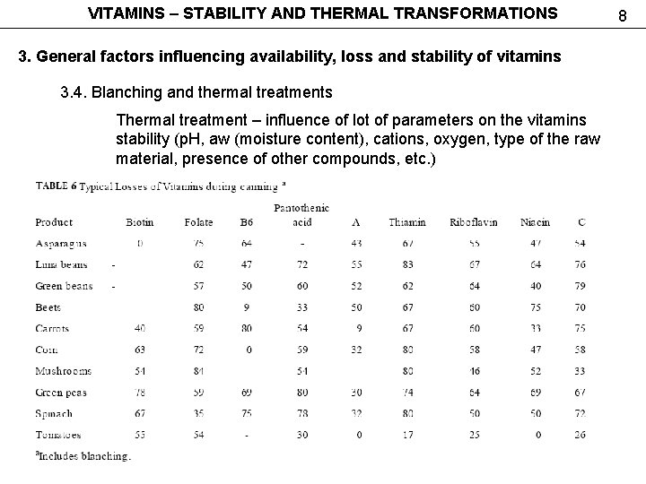 VITAMINS STABILITY AND THERMAL TRANSFORMATIONS OBJECTIVES 1 Stability